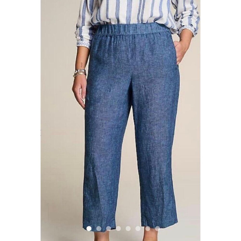J Jill Pure Linen Pants Cropped Pull On Blue Medium‎